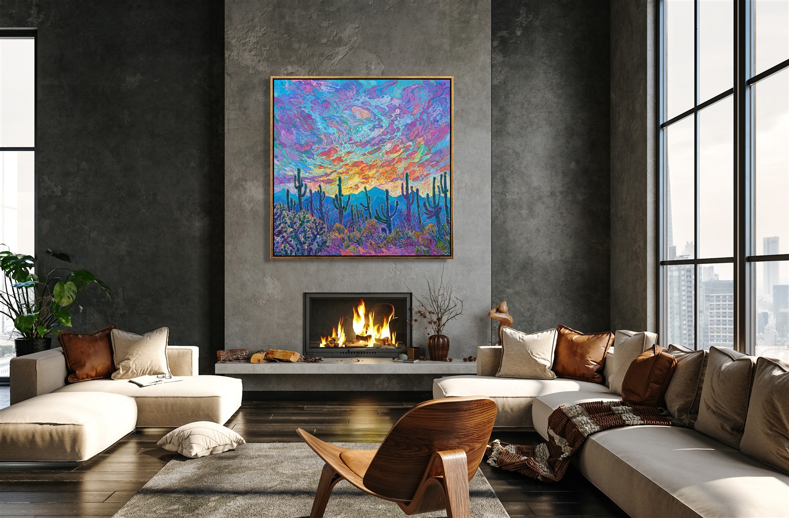 Saguaro at Sunset - Contemporary Impressionism Paintings by Erin Hanson