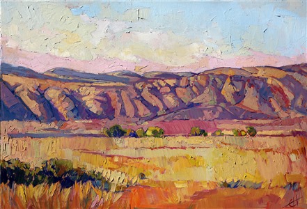 Burnt pastels cover the hillsides of eastern Paso Robles, the plateau cutting into the lower fields with sudden crevices and curvatures. The ground waits dormant for the early springtime rains, gold and lavender in color.