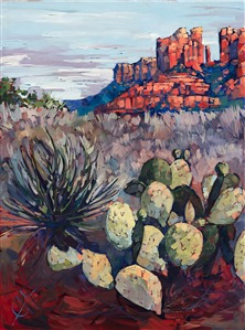Sedona is an amazing and idyllic red rock landscape. The distant red buttes look starkly beautiful against a sea of lavender desert scrub.