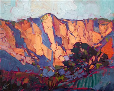 This small oil painting of Kolob Canyon captures the immense beauty of Zion National Park in just a few brush strokes.