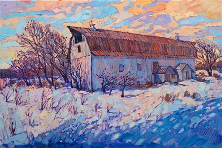 This snow painting is a commission of an old family barn that has stood the test of time.
