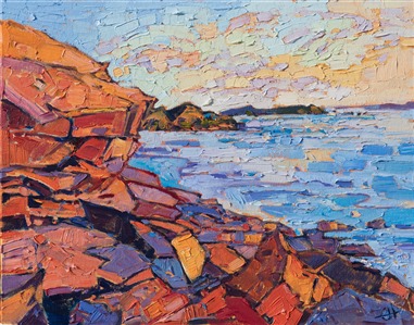 Acadia National Park is one of the most visited National Parks in the country. I went there for the first time this autumn to capture the fall colors. This painting was inspired by my first dawn on the east coast. The colors were breathtaking and perfect for an Erin Hanson painting.

This painting was done on 1/8" canvas, and it arrives framed and ready to hang.
