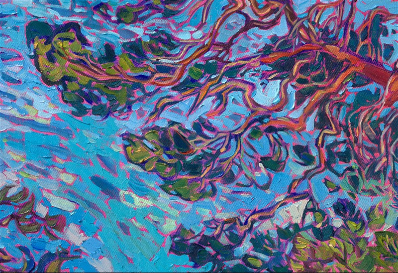 Traveling through Norway, I experienced so many fjords in different lighting and weather conditions. I loved how the reflections in the water could change suddenly and dramatically. This painting captures a view from high up the side of Geirangerfjord, with two ancient pine tree sentinels looking over the fjord.</p><p>This painting is included in The Erin Hanson Gallery exhibition, <a href="https://www.erinhanson.com/Event/norwayshow"><i>The Norway Show</i></a>. You may purchase this painting now, and it will be shipped after the show on May 9th, 2026. 