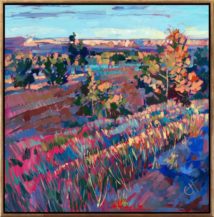 This painting of the Arizona high desert captures the beautiful late afternoon light at the beginning of summer. The golden hour colors are electric against the contrasting shadows.  </p><p>This painting is being sold on consignment.</p><p>This painting was included in the exhibition <i><a href="https://www.erinhanson.com/Event/ContemporaryImpressionismatGoddardCenter" target="_blank">Open Impressionism: The Works of Erin Hanson</i></a>, a 10-year retrospective and study of the development of Open Impressionism at The Goddard Center in Ardmore, OK. 