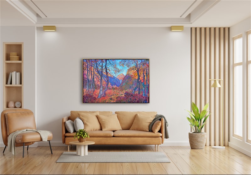 Norway's grand, romantic vistas have inspired a whole <a href="https://www.erinhanson.com/portfolio?col=the-norway-show-2026">new collection</a> of paintings. This piece depicts the fall colors I found in a valley near Geirangerfjord. The movement of color is captured with thick, impressionistic brushstrokes in my Open Impressionism style.