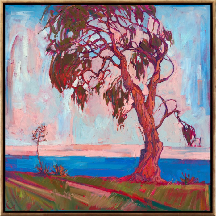 This classic painting is an early example of Hanson's Open Impressionism. The broad brush strokes and expressionist color choices capture the beauty of southern California, inspired by a drive down Highway 1 in Malibu. </p><p>This painting is being sold on consignment.</p><p>This painting was displayed at the Santa Paula Art Museum for Erin's <a href="https://www.erinhanson.com/Event/CaliforniaImpressionismatSantaPaulaMuseum" target="_blank"><i>Colors of California</a></i> exhibition. </p><p>