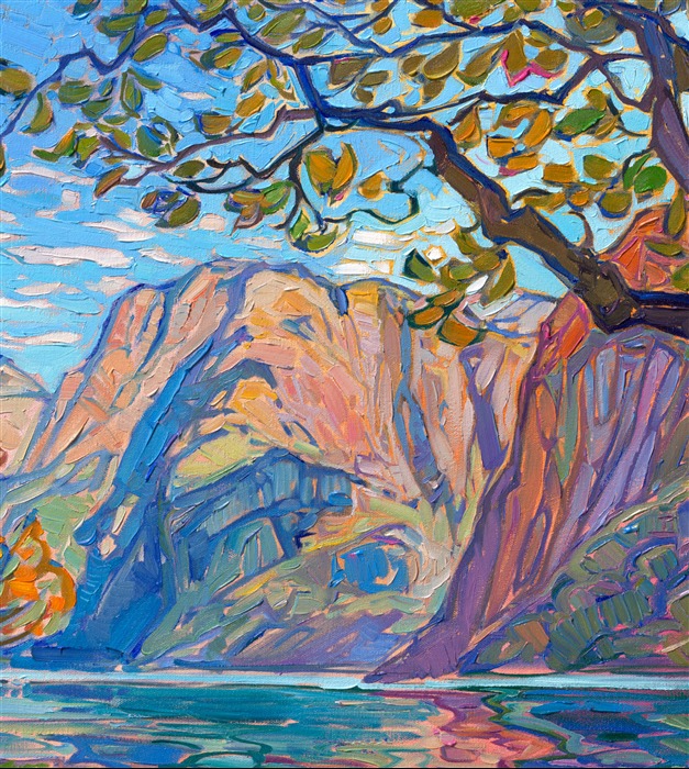 My trip last year to Norway has made me look at color and reflections in a whole new light. The deepening effects of the atmosophere as overlapping fjords receed into the distance was a source of endless inspiration for me. This painting captures a view of Geirangerfjord, one of Norway's most popular fjords.</p><p>This painting is included in The Erin Hanson Gallery exhibition, <a href="https://www.erinhanson.com/Event/norwayshow"><i>The Norway Show</i></a>. You may purchase this painting now, and it will be shipped after the show on May 9th, 2026. 