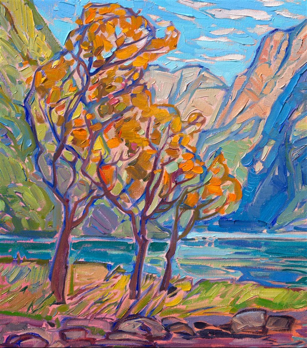 My trip last year to Norway has made me look at color and reflections in a whole new light. The deepening effects of the atmosophere as overlapping fjords receed into the distance was a source of endless inspiration for me. This painting captures a view of Geirangerfjord, one of Norway's most popular fjords.</p><p>This painting is included in The Erin Hanson Gallery exhibition, <a href="https://www.erinhanson.com/Event/norwayshow"><i>The Norway Show</i></a>. You may purchase this painting now, and it will be shipped after the show on May 9th, 2026. 