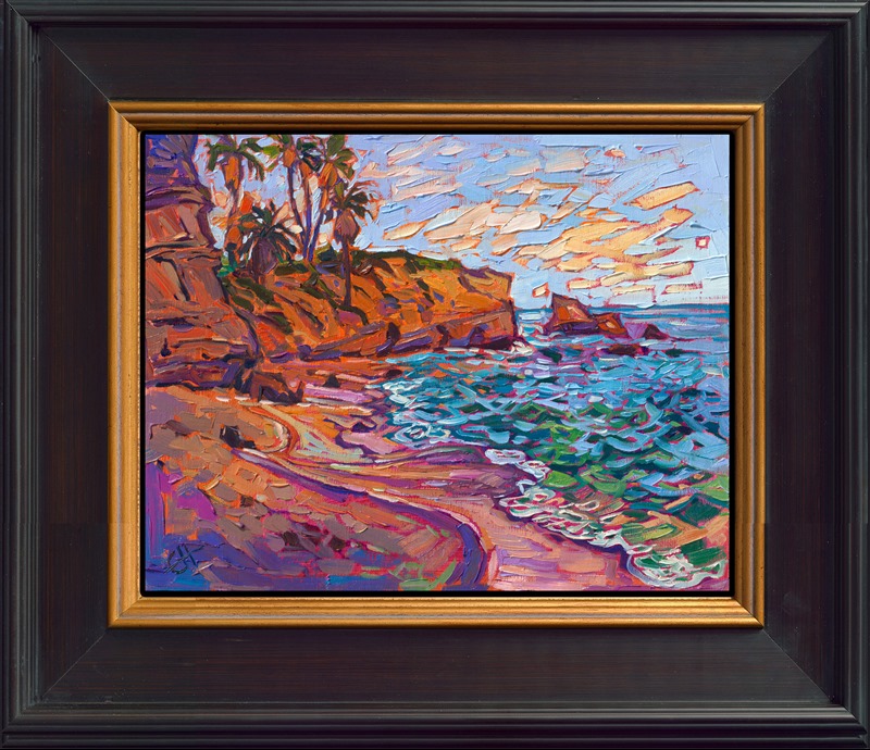 La Jolla Cove is one of the prettiest little beaches in southern California. Nestled at the outskirts of San Diego, the Cove is a great place to catch a sunrise and go for a stroll. This petite painting captures the colors and movement of the Pacific Coast.