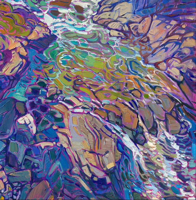 I have never seen more waterfalls than when I visited Norway for ten days. This painting captures the beautiful aquamarine colors of a small river running through the steep Norwegian mountains.