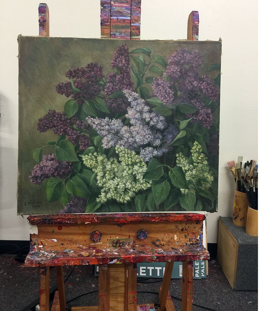 Lilac painting on the easel