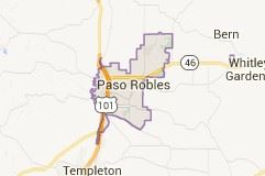 Map of the town of Paso Robles, CA