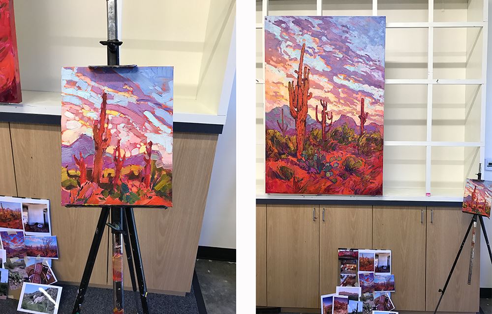 Erin Hanson desert painting on the easel