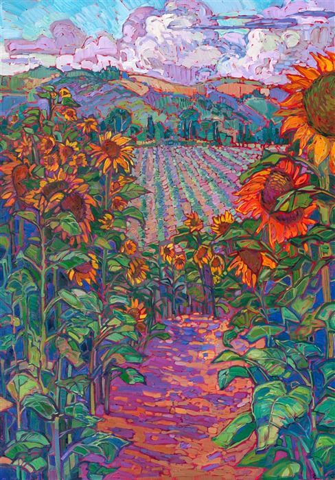 Erin Hanson painting Fields of Sunflowers