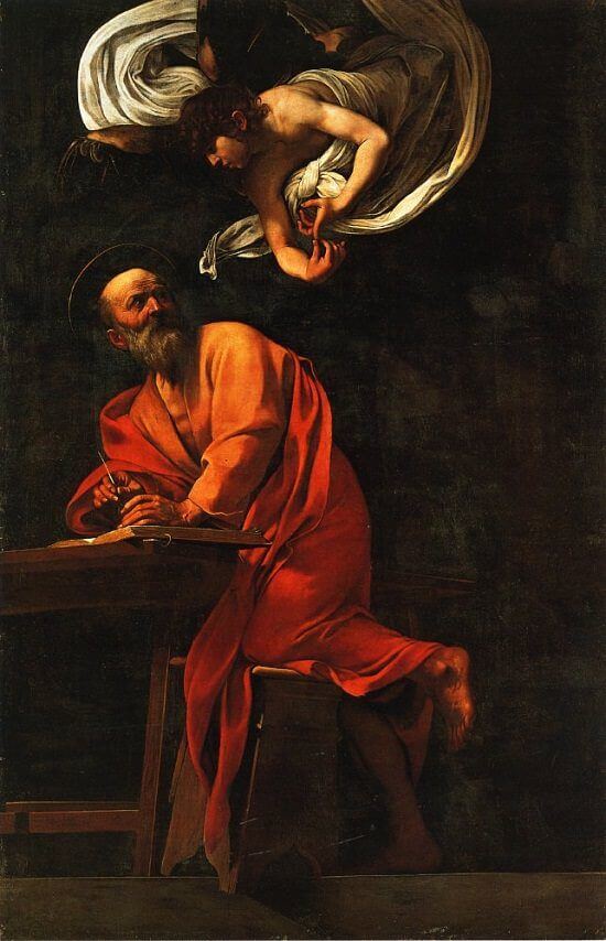 The Inspiration of Saint Matthew (1602) is a painting by the Italian Baroque master Michelangelo Merisi da Caravaggio