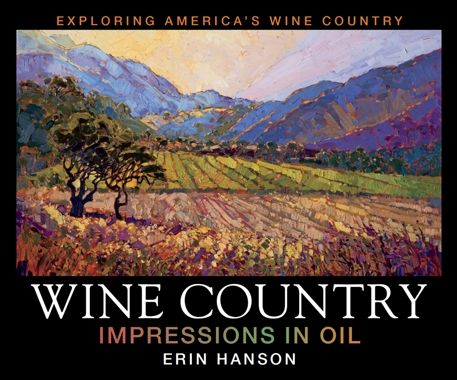 Wine Country Book Coffee Table Book, 12x10 in Erin’s newest coffee table book has now been released! Wine Country: Impressions in Oil (2018) contains over 300 paintings of lush vineyards, rolling hills, and iconic oak trees from around the United States.