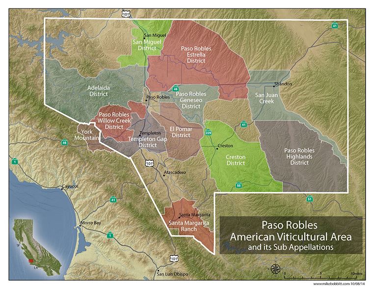 Map of the Paso Robles America Viticultural Area
