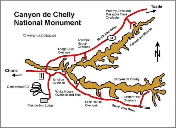Map of popular points of interest along Canyon de Chelly