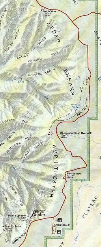 Close up map of UT-148 through Cedar Breaks National Monument